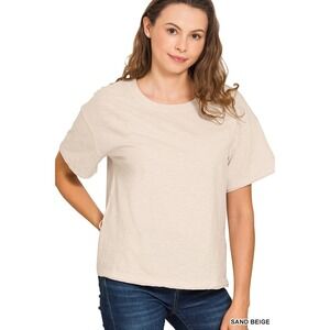Zenana Cotton slub short sleeve tee Sand Beige T-Shirt Women Medium Casual Top